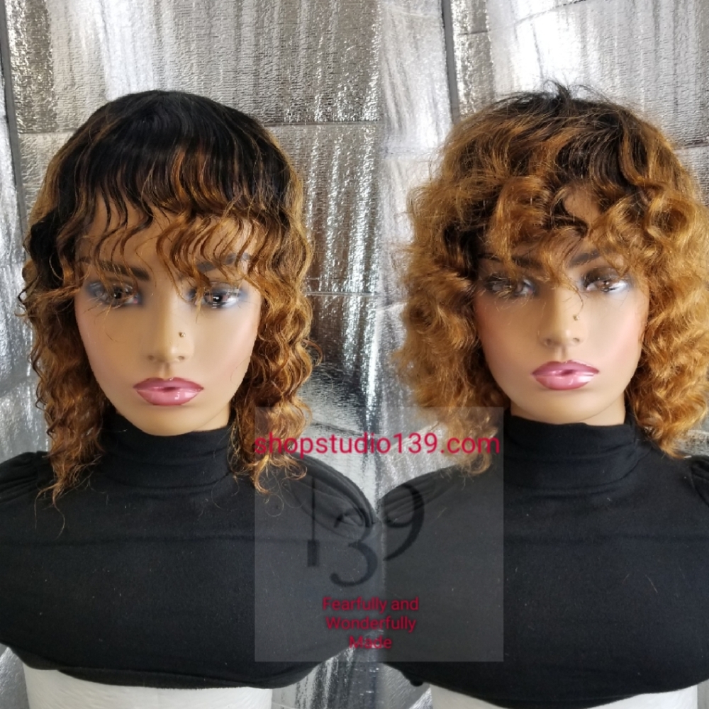 100% human hair wet and wavy bob wig with bangs